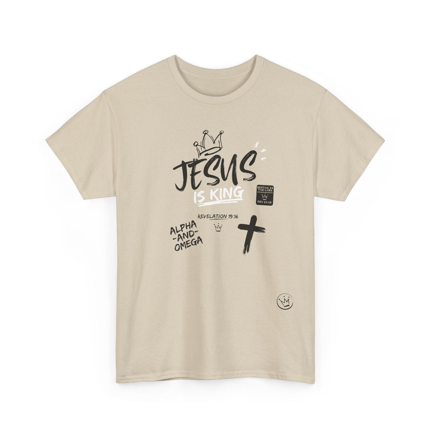 Jesus Is King Graphic T-Shirt – Cross & Crown Design Inspired by Revelation - faith based tee
