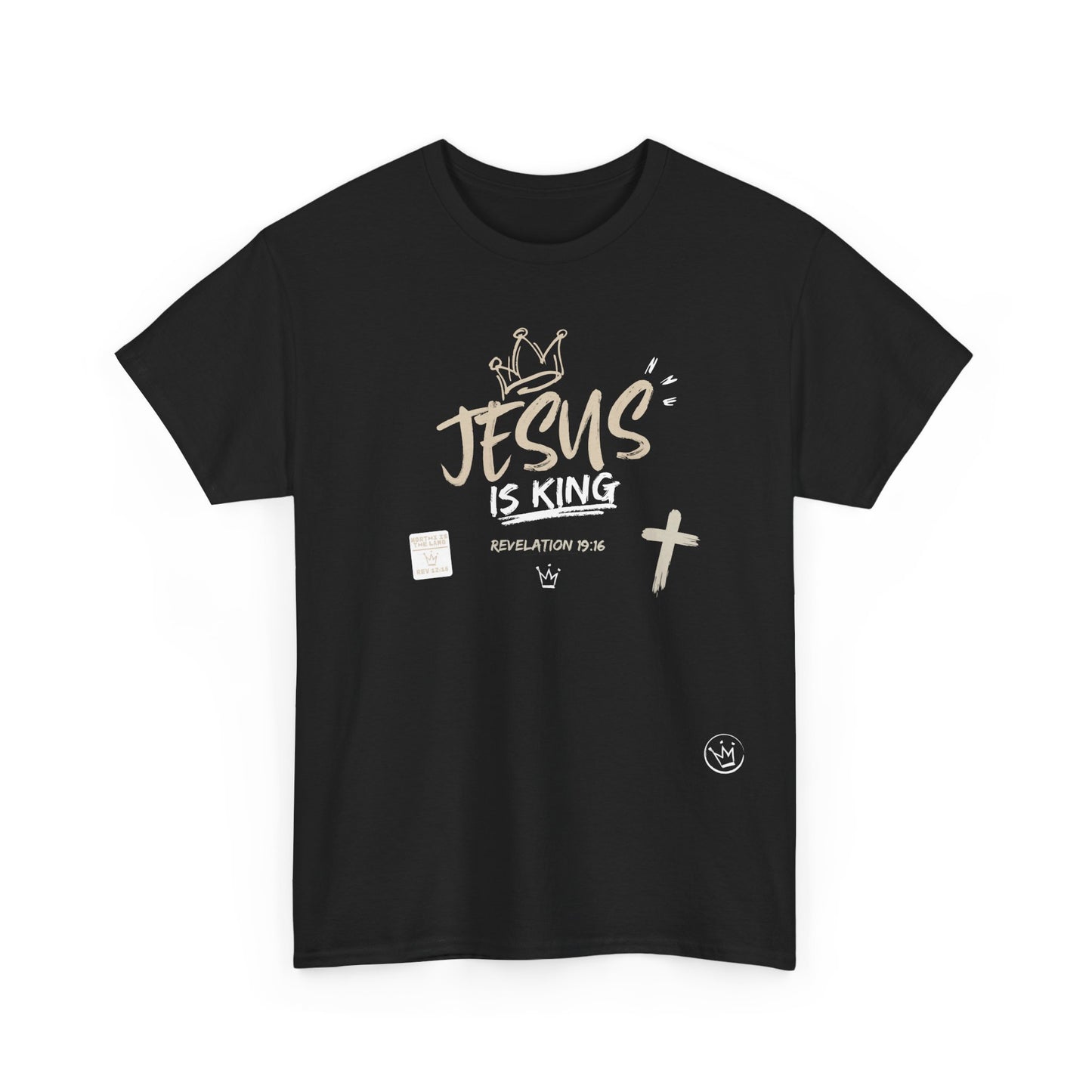 Jesus Is King Graphic T-Shirt – Cross & Crown Design Inspired by Revelation - faith based tee