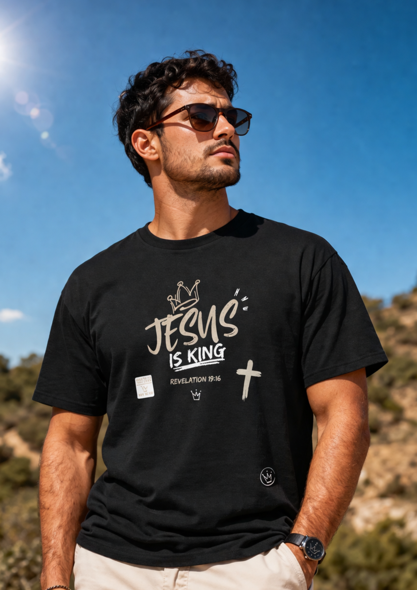 Jesus Is King Graphic T-Shirt – Cross & Crown Design Inspired by Revelation - faith based tee
