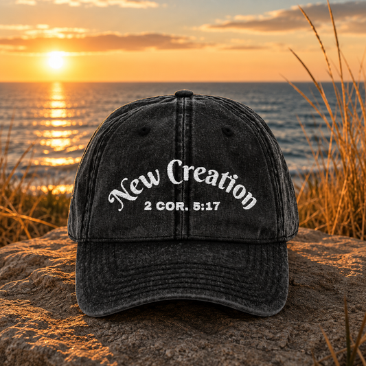 Vintage Christian Cap Embroidery | New Creation Hat | 2 Corinthians 5:17 | Washed Dad Cap | Faith Streetwear Hat | Christian Gift
