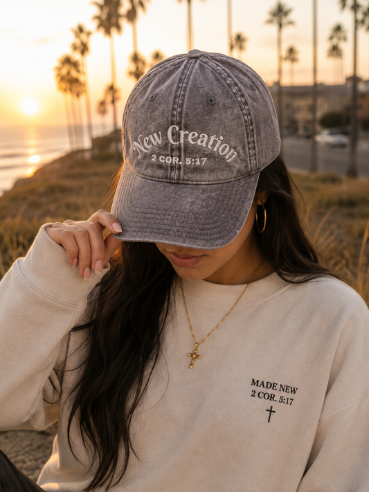 Vintage Christian Cap Embroidery | New Creation Hat | 2 Corinthians 5:17 | Washed Dad Cap | Faith Streetwear Hat | Christian Gift
