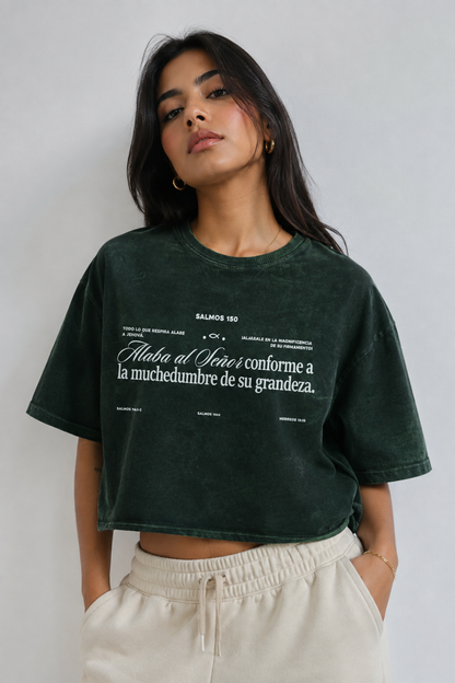 Camiseta Oversize Cropped Salmos 150 | Selah Colombia